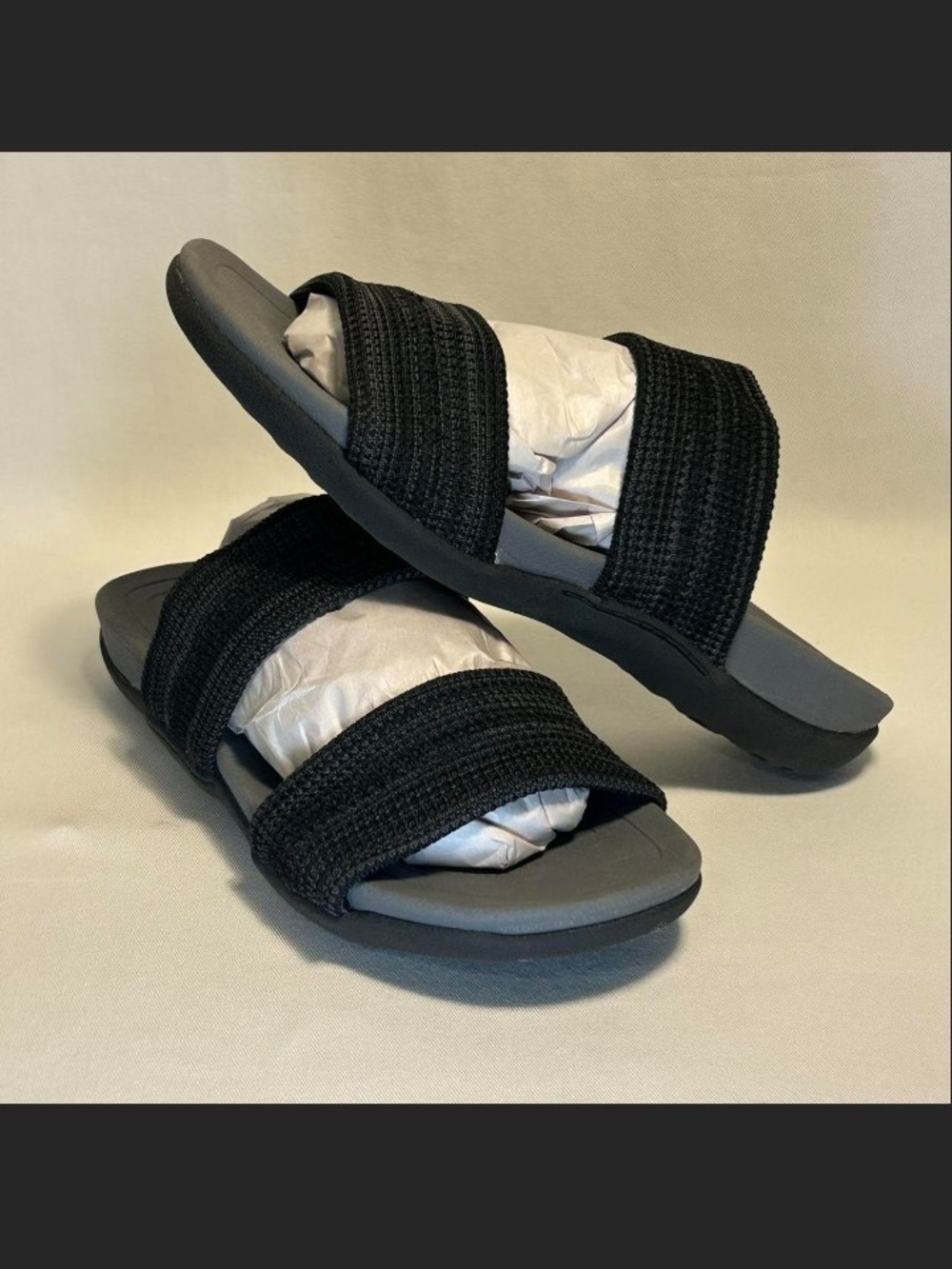 dearfoams Women's Black Dual Strap Slide Sandals